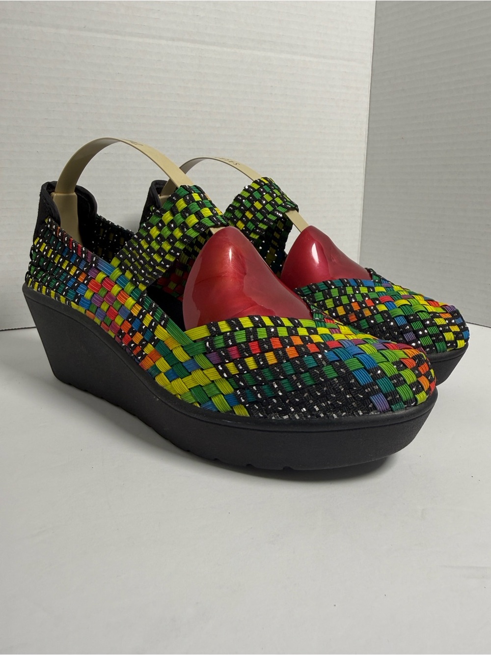 Woven Multicolor Elastic Slingback Wedge - Black/Multicolor Sz 8.5